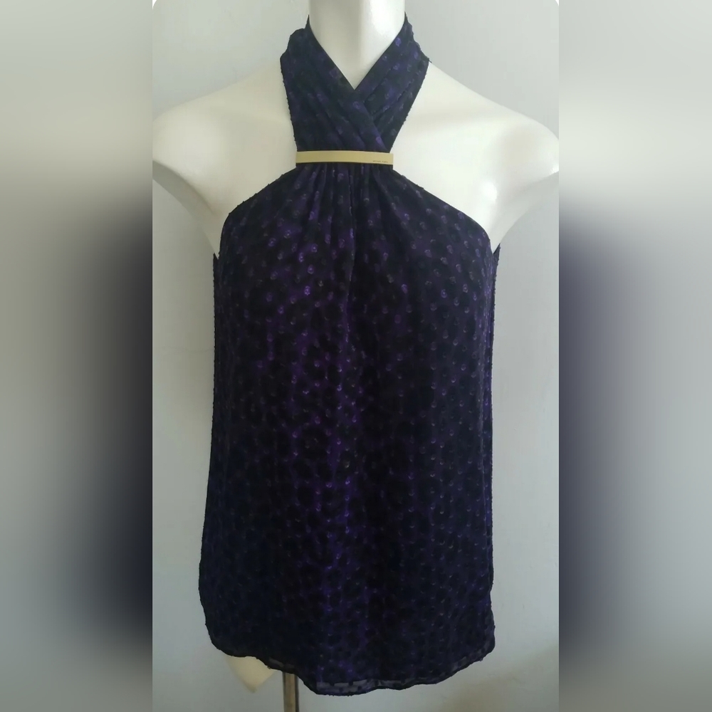 NWT MICHAEL KORS PURPLE BLACK IRIS dressy animal print bar tank TOP SIZE XS